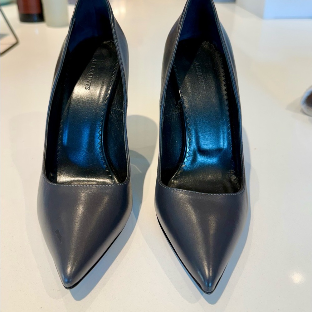 AllSaints Cubista Grey Leather Mirrored Heel Pumps - Size 7